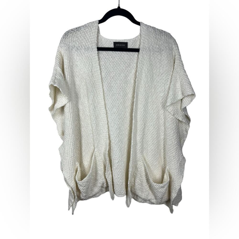 Eskandar White Tabard Linen Blend Knit Open Front Cardigan